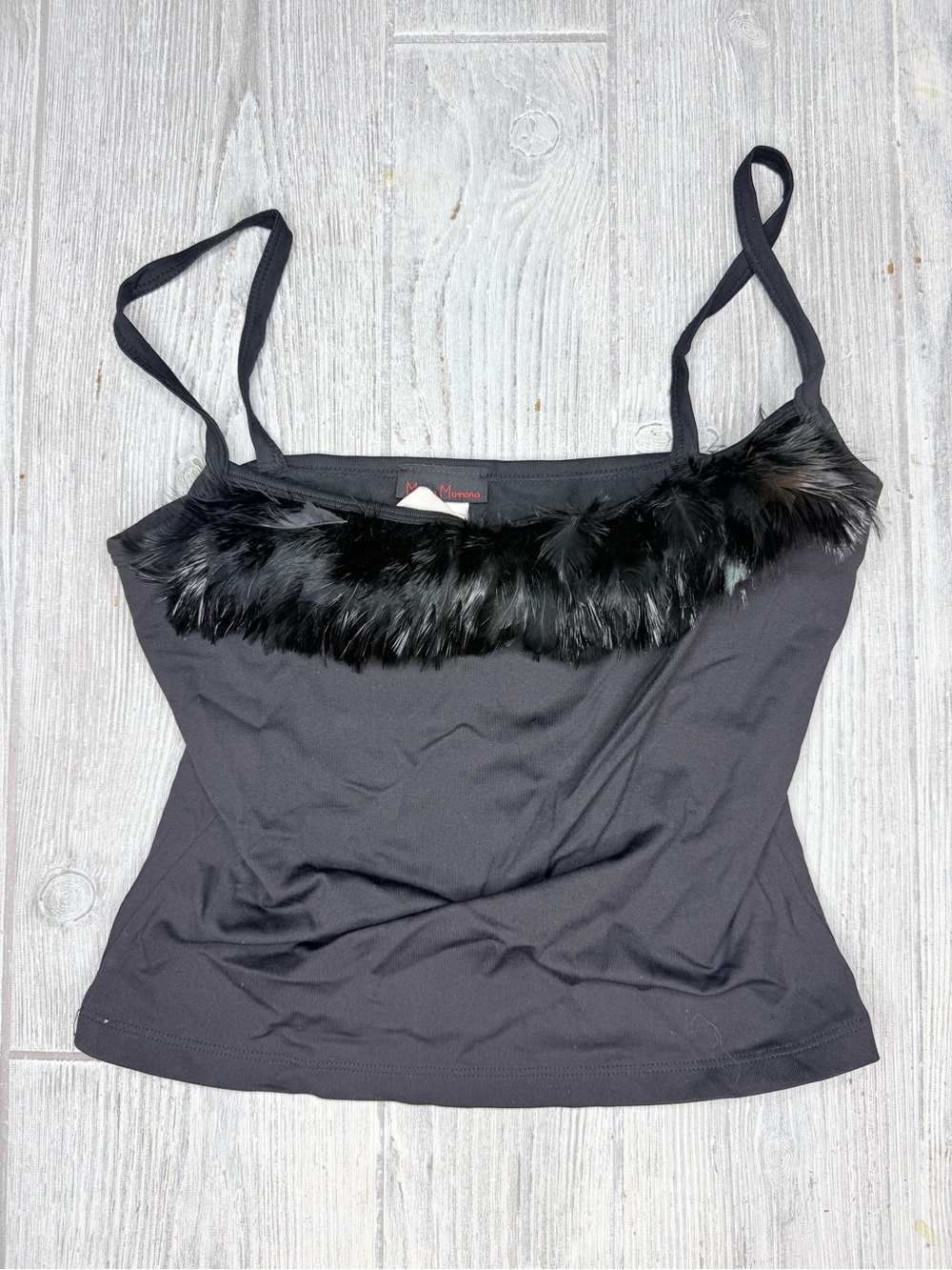 Vintage Maria Morena black spaghetti strap feather tank top size medium